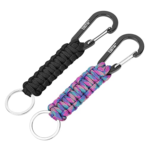 EOTW Paracord Keychain for Men Women Paracord Carabiner Backpack Keychain with Aluminum Clip for Camping Hiking Outdoor Gear Black+Blue Purple