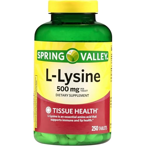 L Lysine 500mg Tablets, 250 Count, Super Lysine Immune Support & Healthy Skin* by Spring Valley (Pack of 1)
