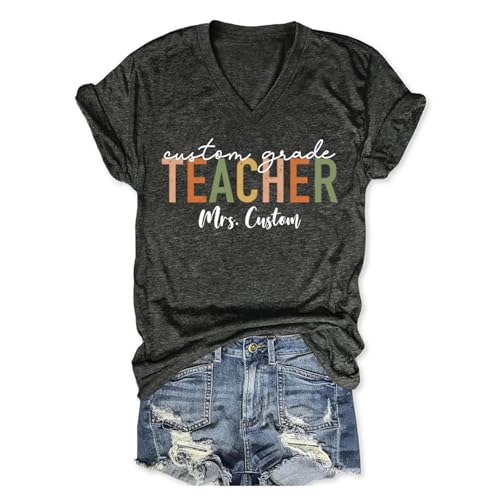Custom Teacher Shirt for Women Personalized Teacher Tshirts with Name & Grade Customized Back to School Graphic Tee