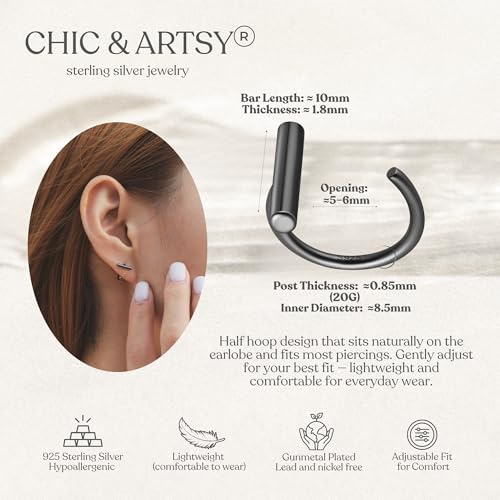 Image of CHIC & ARTSY 925 Sterling Silver Half Hoop Earrings for Women, Small Huggie Hoops Set with Ball Bar Star Moon Cross & Pearl, Lightweight Comfort Fit Everyday & Sleep Earrings