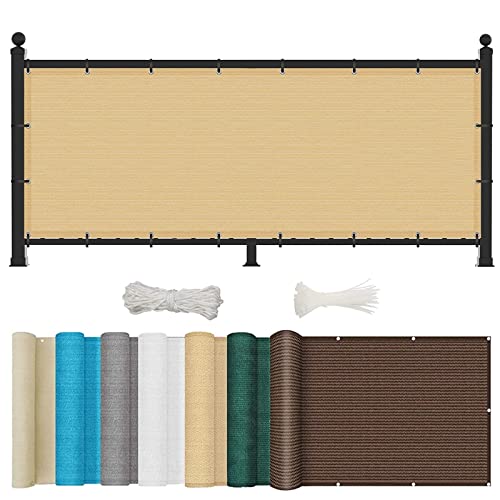YUANZHI Balcony Protect Privacy Screens 50 x 300 cm(20 x 118inch) UV Weather Resistant, Heavy Duty Patio Privacy Protective Screens with Cable Ties for Patio, Fence, Backyard, Sand yellow