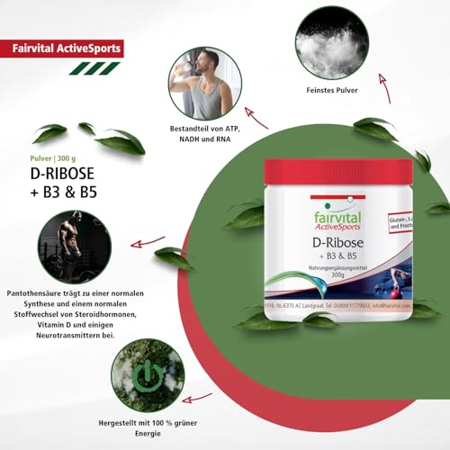 Ribose Fairvital D-Pulver mit Vitamin B3 und B5, vegan, 300g