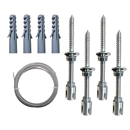 Rankhilfe für Kletterpflanzen, 4 Stück, grüne Wand, Edelstahl-Naben, Gartendraht, Seilgeländer, Ranksystem, Kit mit 1,9 m Drahtseilseil für Kletterpflanzen, Reben und grüne Wand, Zaunpaneele