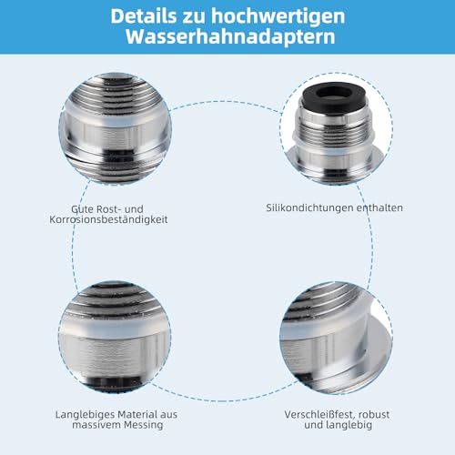 Hibbent M16.5-M22 Messing Wasserhahn Belüfter Anschluss, Außengewinde Bad Wasserhahn Adapter für Spüle Wasserreiniger Adapter Belüfter