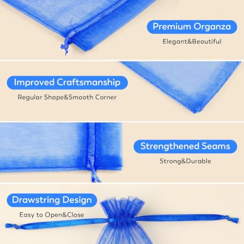 Image of Dealglad 50pcs Drawstring Organza Jewelry Candy Pouch Christmas Wedding Party Favor Gift Bags (4x6, Royal Blue)