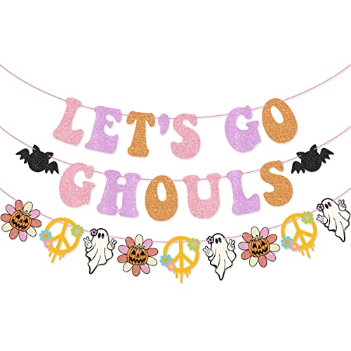 Vintage Lets Go Ghouls Banner Garland for Groovy Hippie Halloween Party Retro Halloween Bachelorette Party Decorations