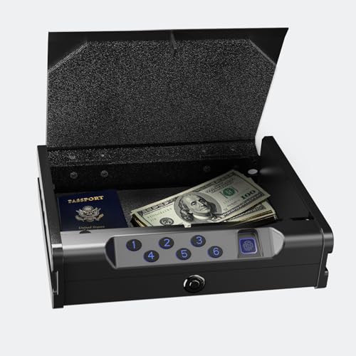 Seguro inteligente biométrico, com desbloqueio de impressão digital, porta USB-C, cofre compacto para mesa de cabeceira, cabe no carro, escritório