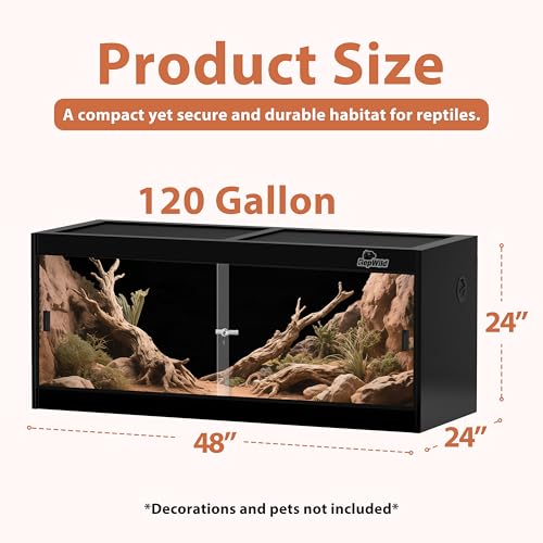 Image of 4x2x2 (120 Gallon) PVC Reptile Enclosure, RepWild Terrarium /Tank with Heavy-Duty Screen Top, Glass Sliding Doors & Lock for Bearded Dragons, Ball Python, Geckos, Lizards
