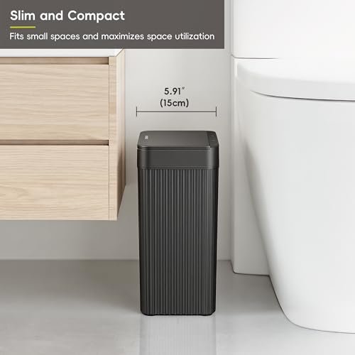 Image of EKO Brio 10L /2.6 Gallon Motion Sensor Trash Can, Automatic Touchless Bathroom Garbage Bin, Waterproof Smart Trash Can for Kitchen, Bedroom, and Office, Black