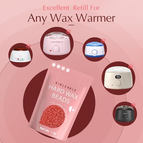 Image of GIRLEARLE 1LB Hard Wax Beads for Hair Removal, Low Melt Hard Wax Beads with Red Rose Formula, Wax Beads for Brazilian Waxing & Sensitive Skin, Stripless Hard Wax for Bikini, Face & Body At-Home Waxing