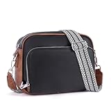 Lexiyat Crossbody Purses for Women Vegan Leather Travel Anti Theft Bags Guitar Strap Shoulder Purse with Built in Wallet Black