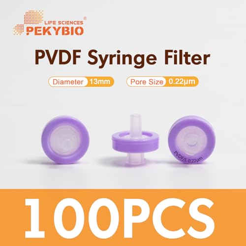 Image of PEKYBIO Syringe Filter PVDF Hydrophilic Filtration 0.22μm Pore Size, 13mm Membrane Diameter for Lab, Pack of 100, Non-Sterilized