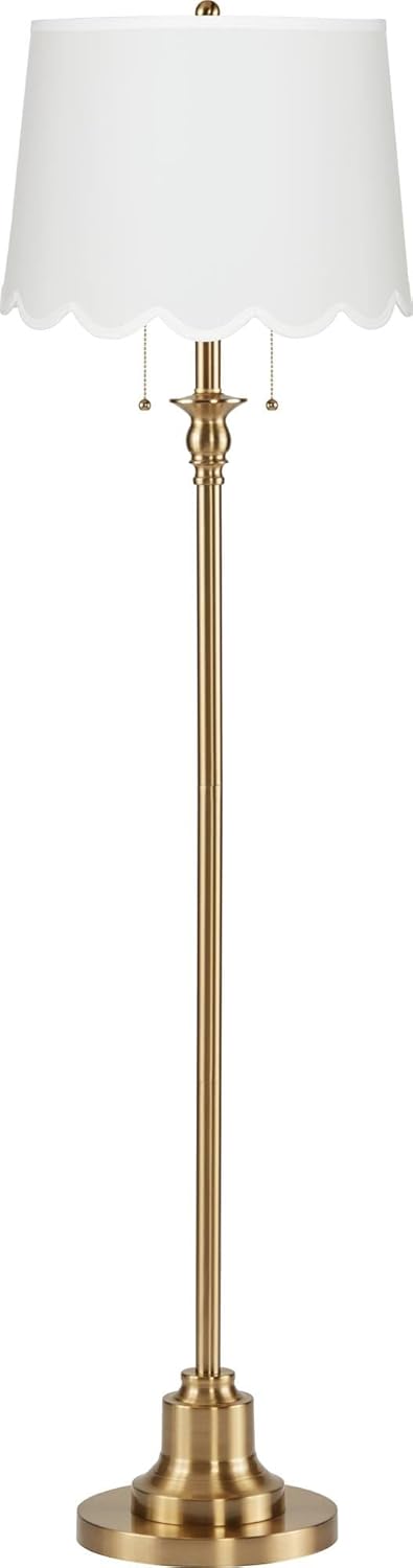 360 Lighting Dyna 58" Antique Brass White Scallop Shade Floor Lamp