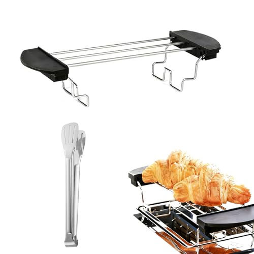 YDAKGUEY Brötchenaufsatz für Toaster, Faltbarer Toaster Warming Rack mit Edelstahl-Zange, Toast Rack zum Erwärmen & Kühlen von Brot Croissants Sandwiches