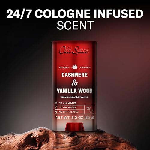 Image of Old Spice Aluminum Free Deodorant for Men, The Spice Alchemist Collection, 24 /7 Cologne Infused Scent, No Trade Off Formula, Free of Parabens & Phthalates, Cashmere + Vanilla Wood Scent, 3.0 oz