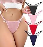 BFTBTY G-String Thongs for Women Low Waist Sexy Underwear No Show Cheeky T-Back Bikini Panties 4 Pack Red L