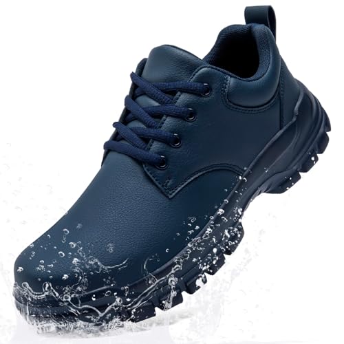Non Slip Work Shoes for Men Food Service Mens Water Slip Resistant Leather Lace Up Chef Walking Shoes for Restaurant Kitchen Nursing Sneakers Casual Fashion Sneakers Daily Footwear Office Dark Blue 7