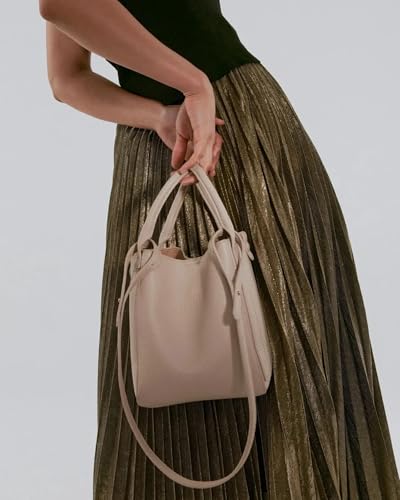 Image of NEWBELLA Women's Bucket Bag-Vegan Leather Vintage Shoulder Purse with Adjustable Crossbody Strap & Inner Pouch (Apricot Bucket)