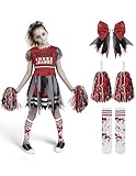 Spooktacular Creations Kids Zombie Cheerleader Halloween Costume, Dead Cheerleader Costume for Girls, Fearleader Outfit for Halloween Scary Dress Up Role Play Parties, L