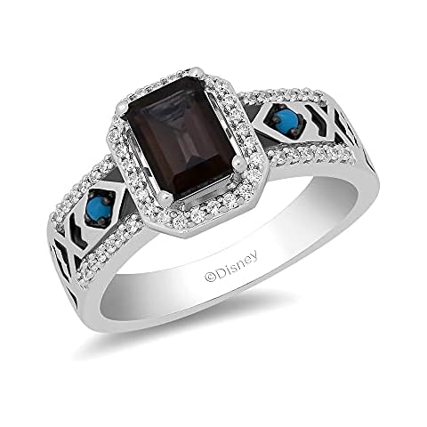 Jewelili Enchanted Disney Fine Jewelry Sterling Silver 7x5 MM Octagon Smokey Quartz and 1.5 MM Cabochon Round Turquoise Cover