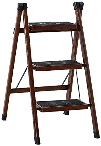 Step Stools,Gimify Folding Step Ladder, Steel Stepladders, Non-Slip Sturdy Wide Pedal, for Home Kitchen Garden Office, Bearing Weight 150Kg,Brown,2 Layer (Color : Brown, Size : 3 Lay