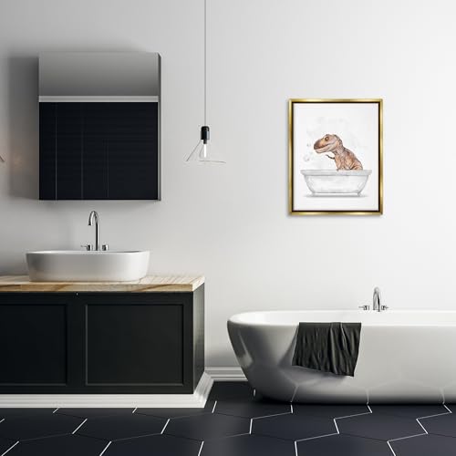 Image of T Rex Dino Bubble Bath Bathroom, 24 x 30 Inch Canvas in Floater Frame | Stupell Industries . By Ziwei Li . Ready to hang . Fun kids bathroom decor . Made in USA