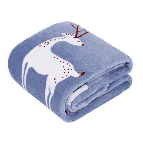 Image of TILLYOU Toddler Blanket for for Boys Girls, Flannel Fuzzy Baby Blanket for Boys Girls, Oversized 40x50, Navy Deer