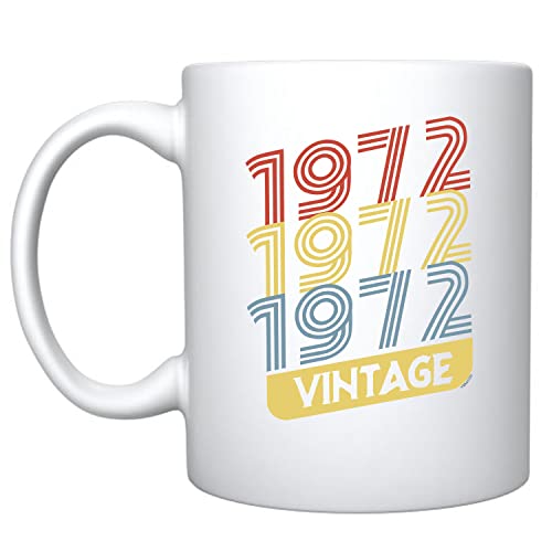 Veracco 1972 1972 1972 Vintage Ceramic Coffee Mug 50th Birthday Gift For Him Her Fifty and Fabulous (1972, White)
