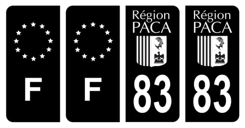 HADEXIA Lot 4 Autocollants Plaque immatriculation département 83 Var Ancien Région PACA Noir & F France Europe