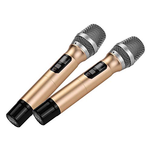 Ramingt-Home Micrófono Karaoke Sistema de micrófono inalámbrico portátil Micrófono UHF con Receptor 1 y 2 Micrófonos de Mano para la Difusión (Color : Gold, Size : 2pcs)
