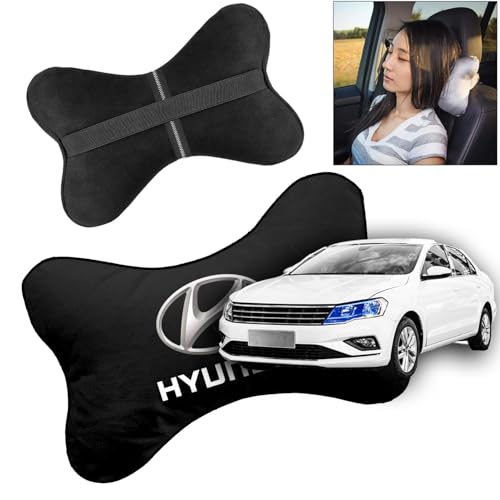 Image of Car Company Logo Neck Headrest Pillow Compatible with All Hyundai Model Pain Relief, Cervical Neck Support Pillow, 22 x 16 cm, 2 Pieces, Black