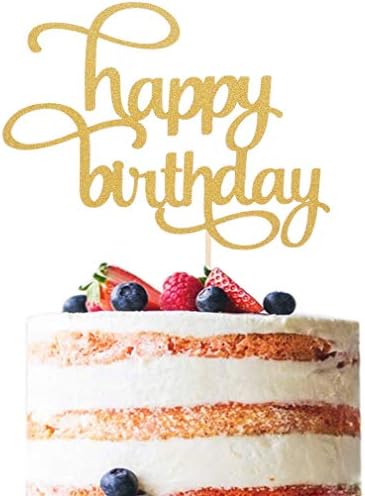 LeeLeeAn Happy Birthday Cake Topper - Single-Sided Gold Glitter Shower Cake Topper for Photo Booth Props, First Anniversary Party Cake Smash Decorating (Happy Birthday Gold Glitter Cake Topper)