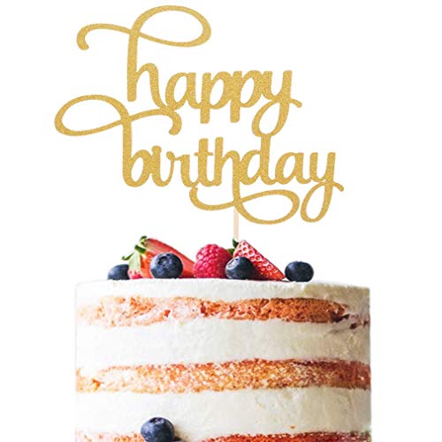 Leeleean Happy Birthday Cake Topper - Single-Sided Gold Glitter Shower Cake Topper For Photo Booth Props, First Anniversary Party Cake Smash Decorating (Happy Birthday Gold Glitter Cake Topper) #TOP2