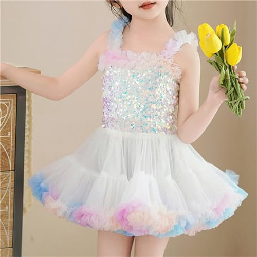 Toddler Girls Mesh Tulle Tutu Dress Floral Rainbow Puffy Swing Slip Dresses for Little Girl Birthday Party Outfits3