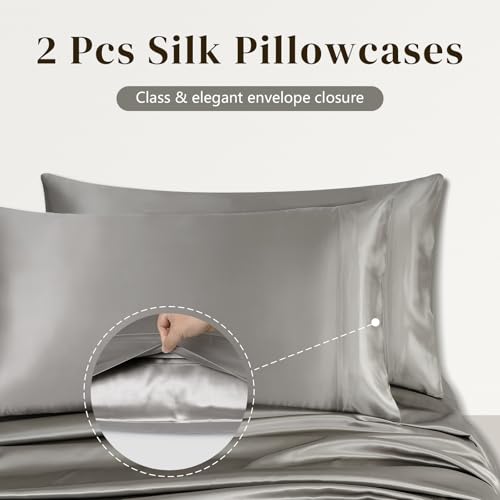 ZIMASILK 100% 19 Momme Pure Mulberry Silk Bedding 4-Pieces Set for Sleeping, Soft, Breathable & Hypoallergenic,for Hair & Skin Care (Queen Gray) - Image 7