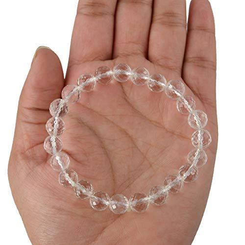 Reiki Crystal Products Natural Sphatik Certified Clear Quartz Bracelet Faceted Beads 8 Mm Crystal Stone Bracelet For Reiki Healing And Crystal Healing Stones (Color : Clear, Unisex Adult)