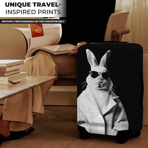 Image of WanderWraps Spendex Polyester Protective Luggage Cover | Hard Luggage Trolley Bag Cover | Washable | Dust Proof | Stretchable | M - 24 inch | Blanc Bunny