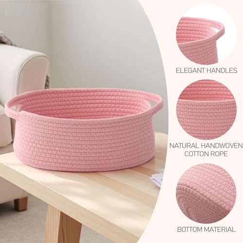 Image of JMvicyroam Small Woven Basket, Empty Gift Basket, Pink /1 Pack | Small Gift Basket, Cotton Rope, 12 x 8 x 42 in, Handles, Includes Ribbon and Bag, Birthday Gift Basket