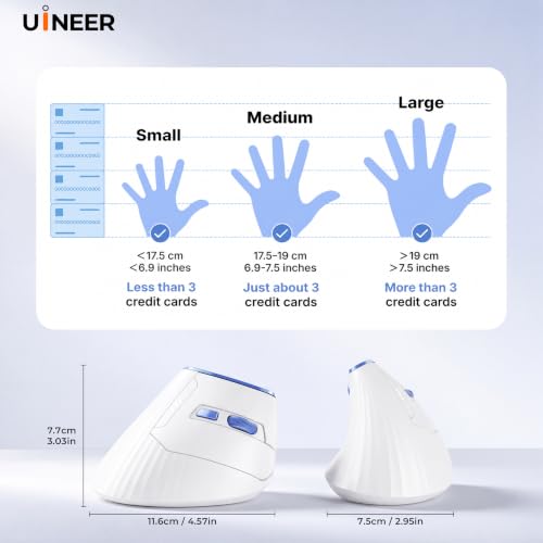 Uineer Vertical Ergonomic Mouse, Wireless Bluetooth Mouse, 3-Device,Quiet | Rechargeable multi-device wireless Bluetooth mouse, ergonomic vertical design relieves wrist fatigue, 4-level DPI up to 2400 - image 7