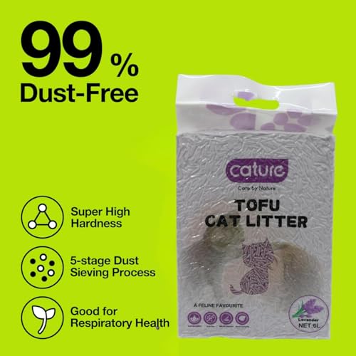 Image of Cature Care by Nature Tofu Cat Litter Natural Flushable Clumping Litter Plant Based Biodegradable Ultra Odour Control 99% Dust Free Low Tracking Cat Litter (Lavender, 6L, Pack2)