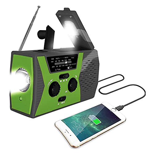 Portable Emergency Radio FM AM Weather Radio w/ 2000mAh Power Bank IPX5 Waterproof Hand Crank Solar Radio w/LED Flashlight SOS A