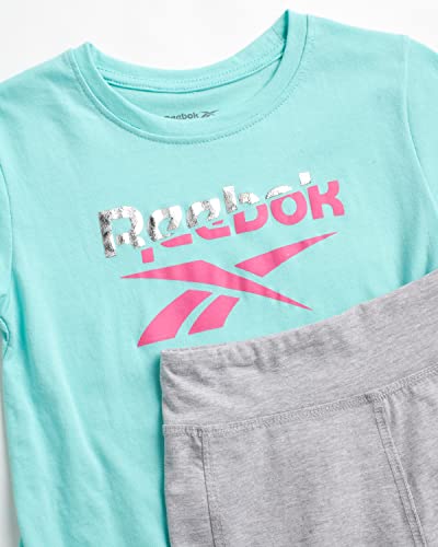 Reebok Girls' Active Shorts Set - 2 Piece Athletic Performance T-Shirt And Gym Shorts (Size:7-12), Size 10, Beach Glass #TOP1