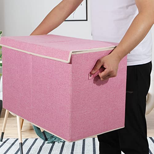 Popoly Large Toy Box Chest Storage With Flip-Top Lid, Collapsible Kids Storage Boxes Container Bins For Childrens Toys, Playroom Organizers, 25"X13" X16" (Linen Pink) #TOP4
