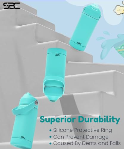 زجاجة مياه معزولة للأطفال من S2C LittleZen - 550 مل / 18 أونصة من الستانلس ستيل خالية من BPA مع غطاء علوي قلاب مقاوم للتسرب بماصة - ألوان باستيلية لطيفة للمدرسة والرياضة والسفر (أخضر)