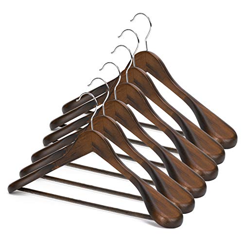 JS HANGER Wooden Suit Hangers, 6 Pack Extra-Wide Shoulder Wood Coat Hangers