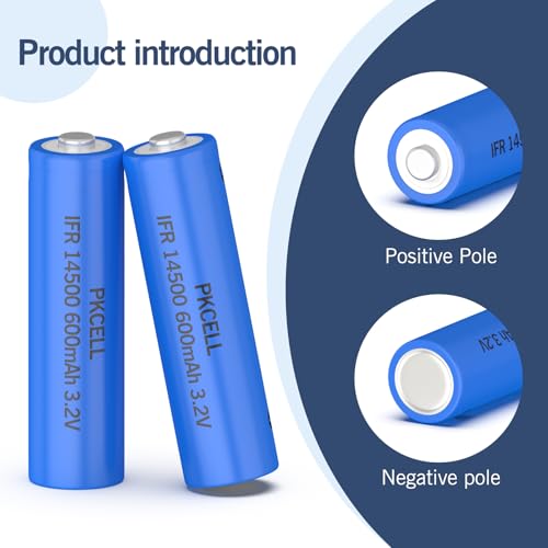 Rechargeable Battery AA, Solar Light Battery, 3.2V 600mAh Flat Top Batteries,IFR14500, for Torch,Garden Light,4 Packs,PKCELL