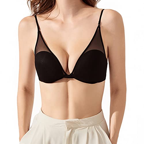 BHS mit tiefem Rücken für Damen, Bügel, wandelbar, für rückenfreies Kleid, tiefer V-Ausschnitt, unsichtbarer Spaghettiträger, drahtloser BH, schwarz, 80C Cover