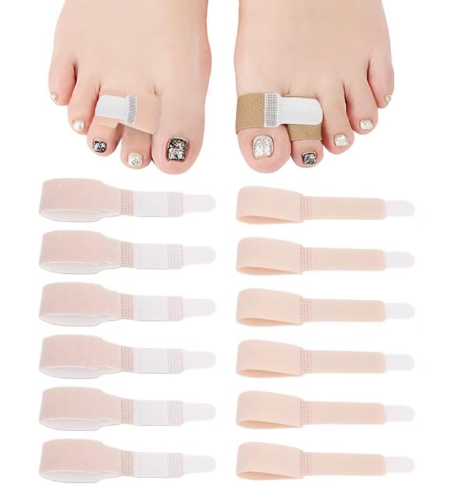12 Pack Fabric Hammer Toe Corrector Toe Straightener, Reusable Broken Toe Protectors Buddy Taped Wraps