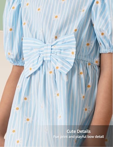 Image of Amazon Brand - Symbol Girls Bow Detail Pure Cotton Knee Length Casual Dress