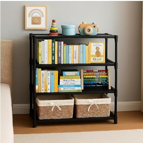 Kids Shoe Rack Organizer 4 Tier | Multi-Purpose Storage Shelf for Shoes, Toys & Books | Sturdy Plastic Shoe Stand for Home, Bedroom & Kids Room 3